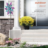 Alpine Corporation 64" Tall Outdoor Floral Windmill Stake with Gems Kinetic Spinner, Purple and Aqua