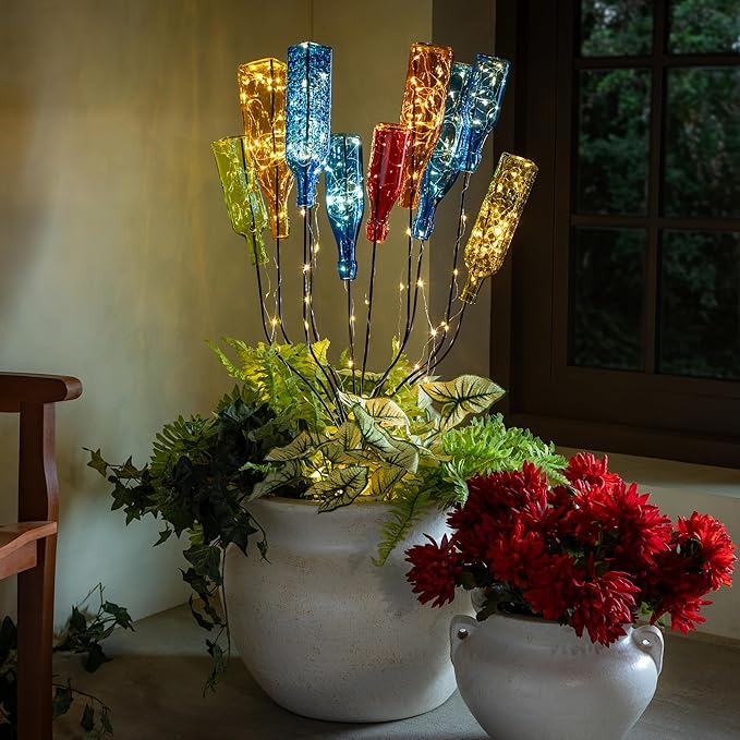 Evergreen Garden Glass Bottle Tree Bush | Wine Bottle Trees for Garden Outside | Decorative Bottles Holder for Outdoor Wedding Christmas Party Decoration (Bottles Not Included)