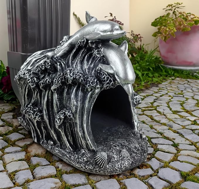 Dolphin Statue Gutter Diverter Rain,Deco Gutter Extension Downspout,Eco-Friendly Resin Sculpture Gutter Extender Diverter,Splash Block, Perfect Rain Gutter Downspout Extension for 3"x4" Downspouts