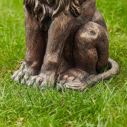 Glitzhome Guardian Sitting Lion Statue Regal Indoor and Outdoor Garden Sculpture for Home Entrance Porch and Yard, 27.75" H, Bronze
