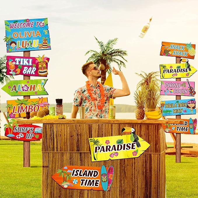 Jetec 20 Pieces Luau Party Welcome Sign, Tropical Hawaiian Summer Themed Party Decorations Hawaiian Welcome Sign Front Door with 4 Sheet Stickers