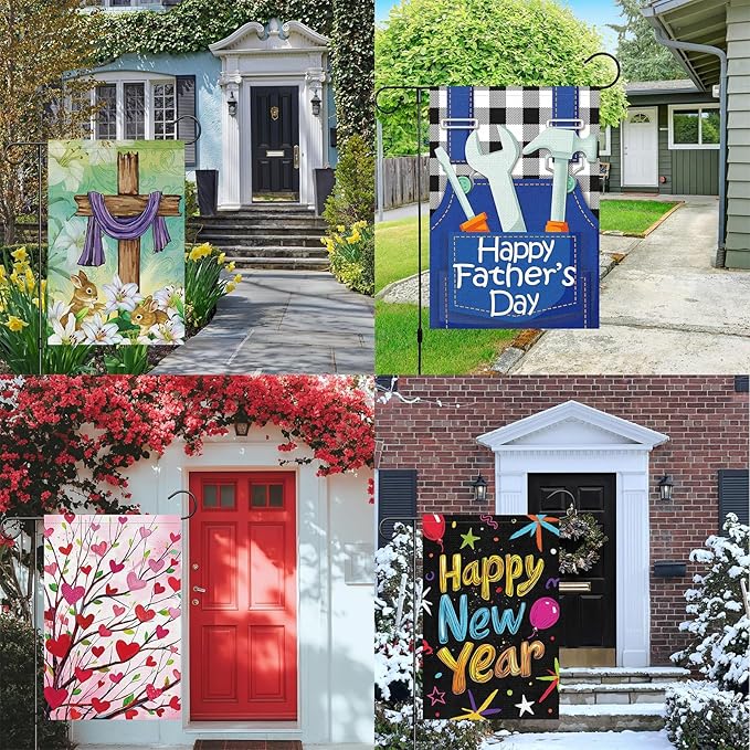 Louise Maelys All Season Holiday Garden Flag Set of 12 Seasonal 12x18 Inch Double Sided Welcome Small Burlap with Anti-Wind Clip and Stopper Spring Fall Winter Yard Decor Outdoor Outside House Sign