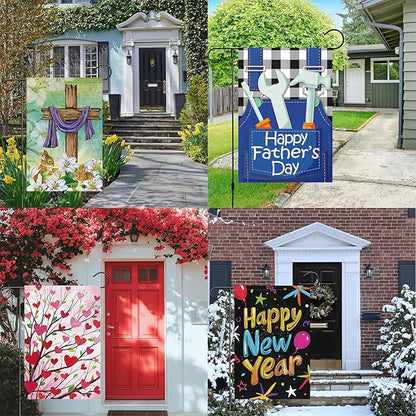 Louise Maelys All Season Holiday Garden Flag Set of 12 Seasonal 12x18 Inch Double Sided Welcome Small Burlap with Anti-Wind Clip and Stopper Spring Fall Winter Yard Decor Outdoor Outside House Sign