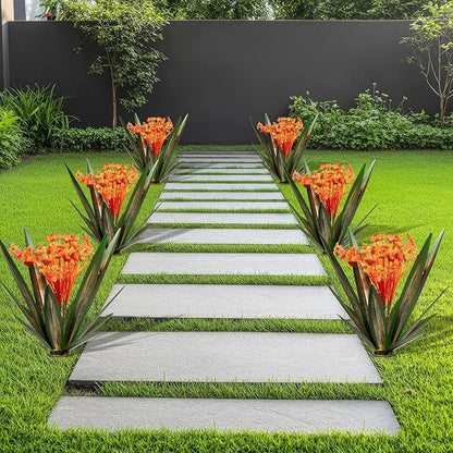2Pcs Spring Metal Agave Plant Outdoor Decor Sculpture Flowers Mexican Yard Art Outdoor Garden Decoration Rustic Mums Metal Agave Garden Art for Patio Lawn Decorative Gifts