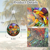 DASTOLL Stained Glass Window Hanging, Jungle Mushrooms Sun Catchers Diamond Glass Panel Hangings Plant Suncatcher Decor for Birthday for Women,Men, Wife, Aunt,and Mom 6.3X6.3 in