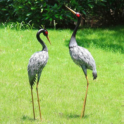 Metal Crane Statue Garden Decor, Heron Statue Yard Art for Outdoor Patio Lawn Backyard Pool Front Porch Decor, Bird Garden Sculpture & Statues, Set of 2, Spring & Summer Decorations