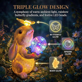 Solar Bunny Garden Statue Outdoor Decor, Glowing Rabbit Figurine with Warm Light Body, Color-Changing Butterfly and Multicolor LED Orb, for Mom Grandma Women Patio Lawn Yard