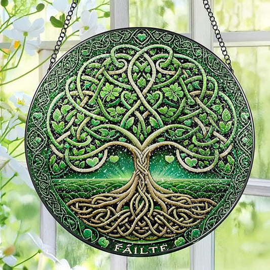 Stained Glass Window Hanging, Pauyadu Tree of Life Sun Catchers, Stained Glass Suncatcher, Tree of Life Decor Gifts for Women, Men, Wife, Lovers, Couple and Friend - 8 Inch