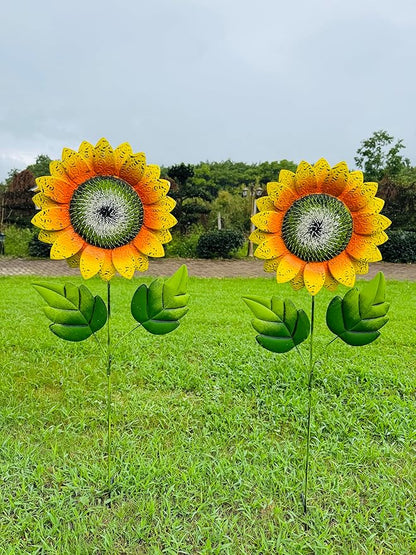 Garden Decor for Outside,2 Pack 40 inch Sunflower Garden Stakes Spring Decor, Metal Flower Yard Art for Outdoor Lawn Ornaments, Garden Pathways, and Patio Decoration
