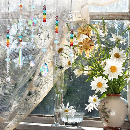 7 Pieces Sun Catcher Crystals Colorful Hanging Prism Suncatcher Window Ornament Beads Chain Sphere Chandelier Pendants for Home Wedding Gifts Decoration (Fresh)