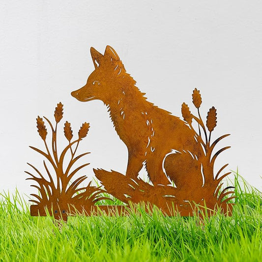 Rusty Fox Garden Stake - Metal Yard Art Sculpture, Fox Outdoor Decor for Garden, Patio & Law