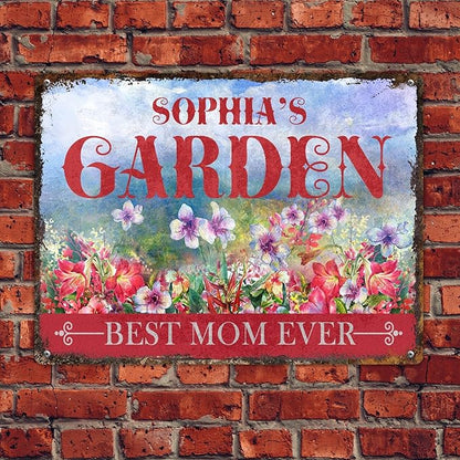 Custom Garden Signs Personalized Metal Tin Sign for Women, Retro Hummingbird Metal Sign for Outdoor, Patio, Yard Home Decor Gift for Mothers Day, Grandmas, and Gardening Lovers (For MOM 01)