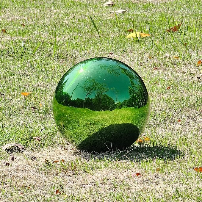 Stainless Steel Gazing Globe Mirror Ball, Decorative Gazing Balls for Garden, Reflective Smooth Garden Ball Sphere for Outdoor Yard Decoration (Green, Dia: 8 inch)