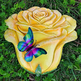 Garden Stepping Stones Outdoor Walkway – Resin Rose Flower Pavers for Path, Lawn & Backyard – Round Decorative Yard Art Decor, Friendship giveaways – Set of 2, Yellow