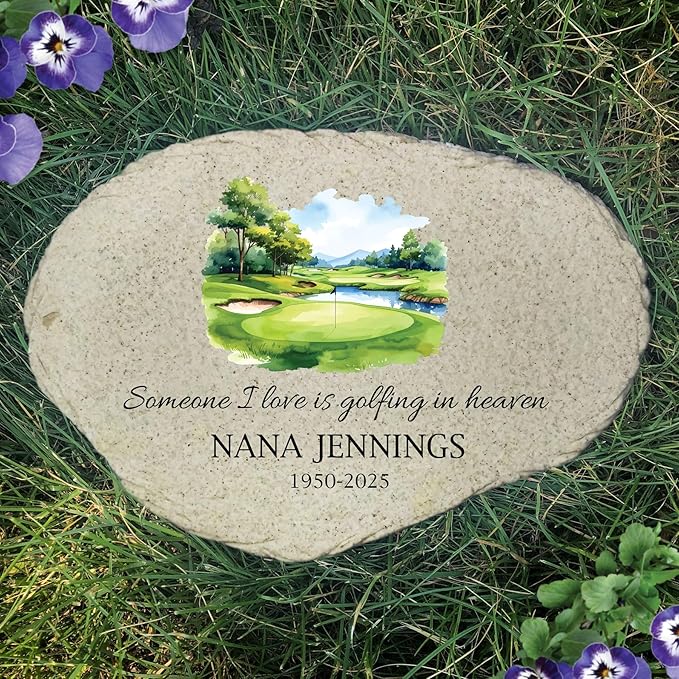 Golf Memorial Flat Garden Stone - Stone for Golf Lovers - Personalized Memorial Plaque - Outdoor Decorative Stone for Remembrance