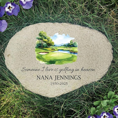 Golf Memorial Flat Garden Stone - Stone for Golf Lovers - Personalized Memorial Plaque - Outdoor Decorative Stone for Remembrance