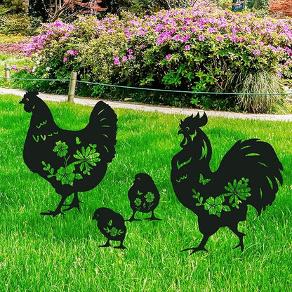 Rngmsi Metal Chicken Yard Art - 4PCS Chicken Garden Decor - Funny Garden Decorations for Yard - Cute Rooster Yard Art - Outdoor and Garden Gifts - Decorative Lawn Stakes for Men and Women