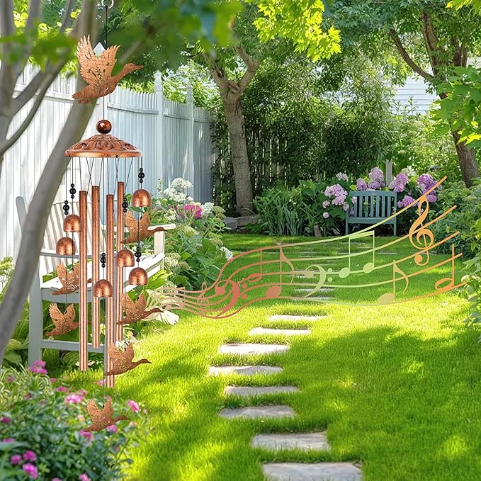 Duck Wind Chimes for Outside, Duck Gifts for Women Men Nature Lovers Metal Windchimes Outdoors, Flying Floral Bird Design Home Garden Patio Yard Decor