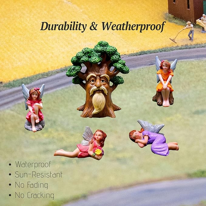 Fairy Garden Accessories Set 5 Pcs, Miniature Fairies and Tree Spirit Figurines, Resin Fairy Garden Statues for Outdoor Yard Decor, Terrarium, Micro Landscape & Plant Pots