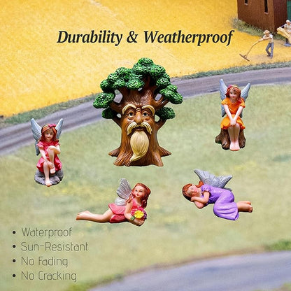 Fairy Garden Accessories Set 5 Pcs, Miniature Fairies and Tree Spirit Figurines, Resin Fairy Garden Statues for Outdoor Yard Decor, Terrarium, Micro Landscape & Plant Pots