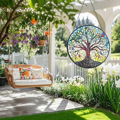 Stained Glass Window Hanging, Colorful Tree of Life Sun Catchers for Window Door Garden Kitchen Home Decor Suncatcher Decoration for Birthday Gift for Women, Men, Mom, Dad, Wife, Aunt and Nana 6.3 in