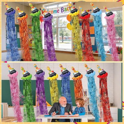 Affrolling 8 Pcs Back to School Paint Brush Party Decoration Paint Brush Hanging Decorations with Tassels for Classroom Back to School Art Birthday Party Supplies 3.4 ft Summer Door Banner Sign Decor