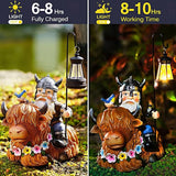 Garden Gnome Outdoor Statue Highland Cow Decor for Yard Patio Lawn Porch Birthday Gifts for Women Men, Mother’s Day, Housewarming with Solar Light Gnome Decor for Outside
