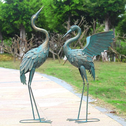 33-37 Inch Metal Crane Garden Statue Décor, Bird Garden Sculpture & Statues, Outdoor Decoration for Yard Patio Lawn Backyard Pool, Spring Decorations for Home, Set of 2