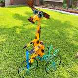Handmade Metal Giraffe Tricycle Planter | Yard Art Garden Decor | Artisan Made Landscape Sculpture | Lawn Ornament