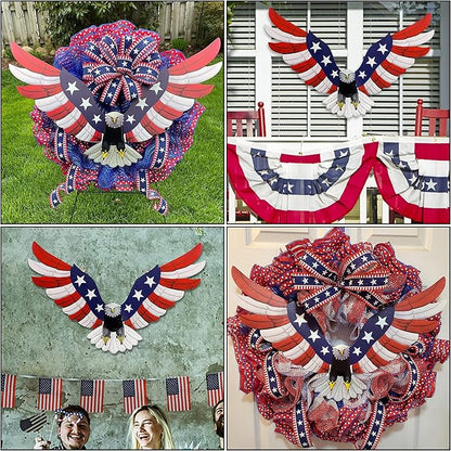 Adroiteet American Eagle Patriotic decorations, Independence Day 4th of July Decoration Metal Wall Art, American Flag Bald Eagle Hanging Sculpture, Large Handmade Centerpiece for Indoor Bedroom Office Outdoor 23.6" x 14"
