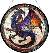 Dragon Suncatchers for Windows,6.3” Stained Glass Window Hangings,Hand-Painted Glass Panel Perfect for Home Décor
