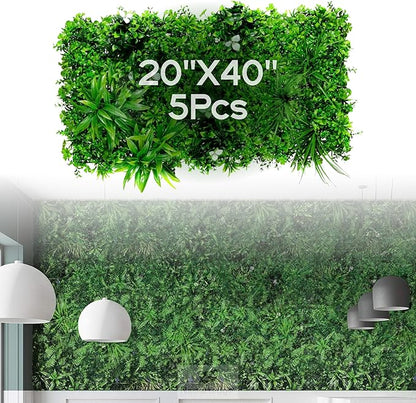 NatraHedge 20''X40'' Artificial Maui Living Wall Grass Wall Decor, 5Pcs (28SqFt) Hedge Leaf Grass Panels for Indoor, Outdoor, Garden and Balcony Privacy Fence Screen