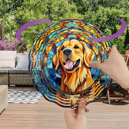 Golden Retriever Wind Spinner Pet Dog Memorial Gifts, Vibrant 3D Kinetic Aluminum Metal Hanging Outdoor Garden Decor, Loss of Dogs Sympathy Gifts, 8" Wind Sculptures for Patio, Porch Yard Art (GR7)