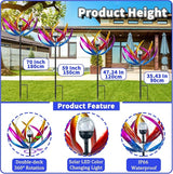 Wind Spinners Outdoor for Yard and Garden - Wind Sculptures & Spinners - 70 Inch Wind Spinner with Solar Powered Multi-Color Glass Ball Light for Yard Garden Backyard Lawn Decorations -Purple and Blue