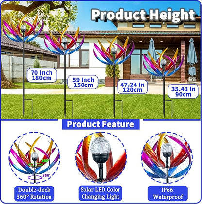 Wind Spinners Outdoor for Yard and Garden - Wind Sculptures & Spinners - 70 Inch Wind Spinner with Solar Powered Multi-Color Glass Ball Light for Yard Garden Backyard Lawn Decorations -Purple and Blue