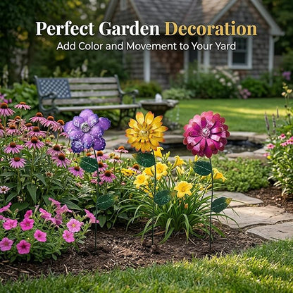 Topadorn 3 Pack Floral Garden Stake Outdoor Glow in Dark Plant Pick Waterproof Metal Flower Spring Decorations Lawn Yard Patio Art Stakes, Ornaments Gift for Garden Lovers