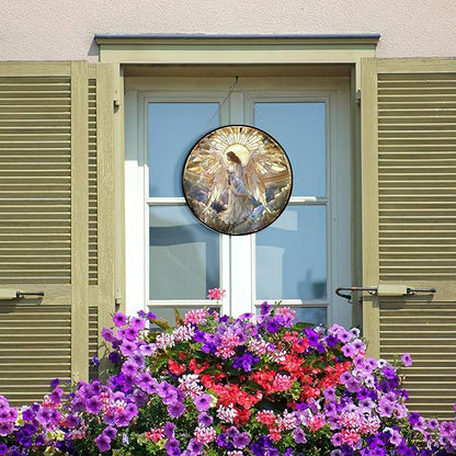 Angel Stained Glass Cat Sun Catcher, Wall Hanging Colored Decor Room Indoor Window Decor, Halloween, Christmas Hanging Ornament