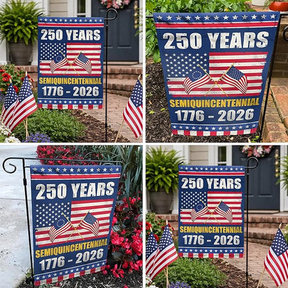 250th Anniversary America USA Garden Flag for Outside, Crossed Flags Semiquincentennial 250 Years 1776-2026 Patriotic Double-Sided Waterproof Yard Flag 12x18 Inch for 4th of July Memorial Day Decor