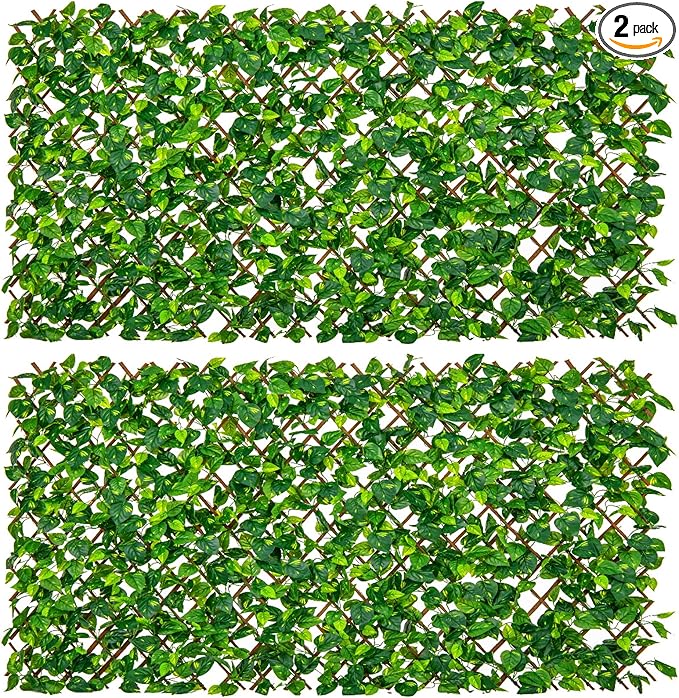 Giantex 2 Pack Expandable Fence Privacy Screen - Decorative Faux Green Ivy Fencing Panel for Balcony, Artificial Hedges with PE Leaves and Willow for Outdoors Garden Patio Deck Apartment