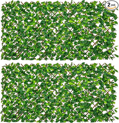 Giantex 2 Pack Expandable Fence Privacy Screen - Decorative Faux Green Ivy Fencing Panel for Balcony, Artificial Hedges with PE Leaves and Willow for Outdoors Garden Patio Deck Apartment