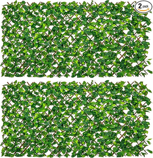 Giantex 2 Pack Expandable Fence Privacy Screen - Decorative Faux Green Ivy Fencing Panel for Balcony, Artificial Hedges with PE Leaves and Willow for Outdoors Garden Patio Deck Apartment