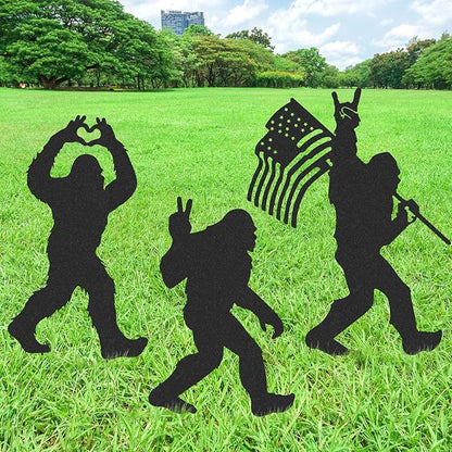 Bigfoot Decor Garden Stakes - 3 Pcs Metal Big Foot Statues Yard Art Ornaments Sasquatch Gifts Patio Lawn Pathway Decorations Black Figurine Silhouette Decorative Christmas Birthday Gift