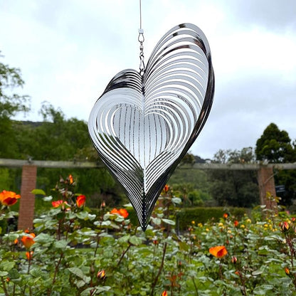 Wind Spinner Metal Garden Spinners Outdoor Garden Art for Backyard Outdoor Hanging Decor and Spinners for Yard and Garden Ornaments 3D Shape (Silver Heart)