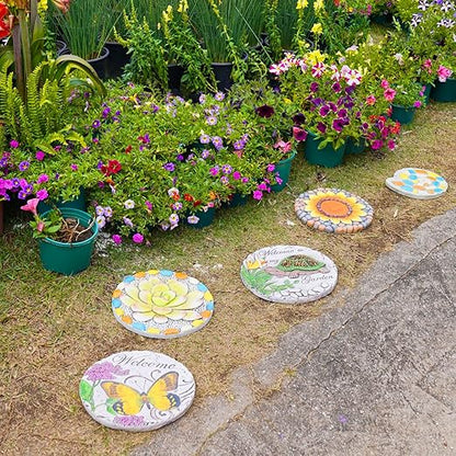 Succulent Pattern Cement Stepping Stones Outdoor - Stepping Stones Pavers for Outside Walkway Stones Multicolored Outdoor Decorative Stone for Garden 0.75 * 10 * 10 Inch