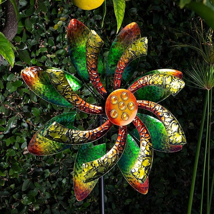 Alpine Corporation 64" Tall Floral Windmill Stake with Jeweled Kinetic Spinner, Green and Orange