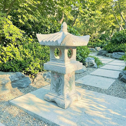23.6’’High Asian Orchid Pagoda Statue Miniature Tower Lantern Garden Decoration Figurines Outdoor Japanese Decoration Zen Courtyard Landscape