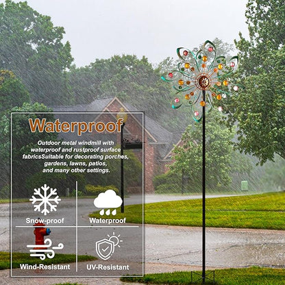 360° Outdoor Wind Spinner, Wind Sculpture Spinner with Metal Stake, Yard Art Decor for Patio, Lawn & Garden (Ribbon Style)