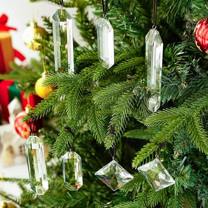 HDCRYSTALGIFTS Set 7 Clear Crystal Prisms Suncatchers Hanging Glass Ornament for Christmas Tree,Rainbow Maker Sun Catchers for Windows Home Garden Decoration,Modern Grief Gift