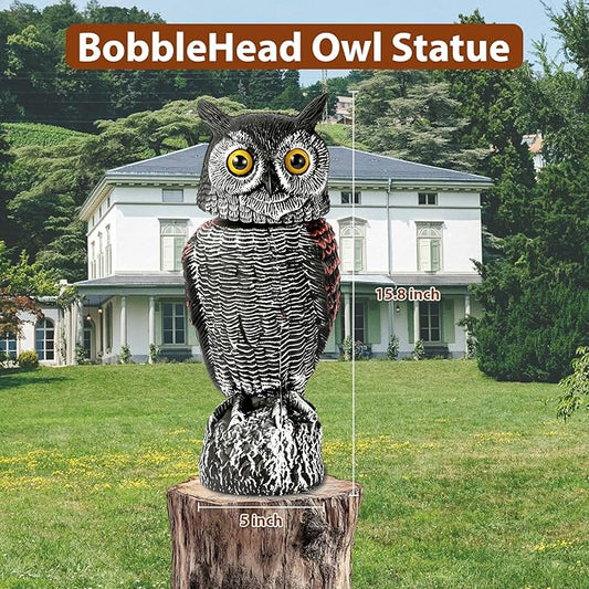 Fake Owl Decoys to Scare Birds Away-15.8 Inch, 2 Pack Rotating Head Sculptures, Nature Enemy Scarecrow Plastic Owl Statues, Bird Control and Pigeon Deterrent Outdoor for Outside, Patio, Yard