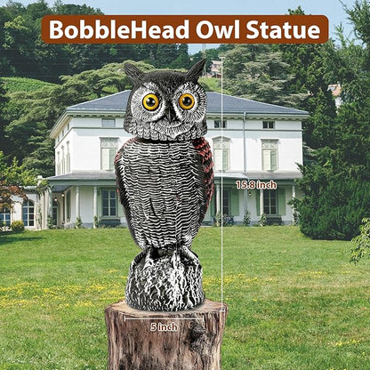 Fake Owl Decoys to Scare Birds Away-15.8 Inch, Rotating Head Sculptures, Nature Enemy Scarecrow Plastic Owl Statues, Bird Control and Pigeon Deterrent Outdoor for Outside, Patio, Yard